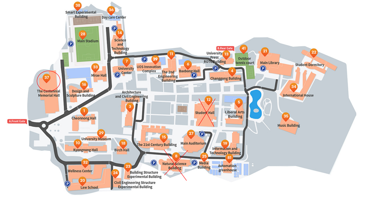 campus map  student hall and natural science building are temporarily closed for the lunch on February 18
